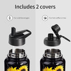 32oz Sunflower Vacuum Insulated Stainless Steel Water Bottles with Straw & Spout Lids, Double Wall Sport Bottle, Sweat-Proof BPA Free, Canteen Metal Thermo Mug Hydro Cup Jug, Sunlfower Gift