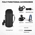 Insulated Water Bottle 40 oz, Triple Wall Vacuum Stainless Steel (Cold for 48 Hrs), Leak Proof & Non-BPA, Modern Water Flask Jug with Paracord Handle & Straw Spout Lids, Navy Blue