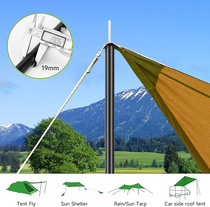 KOMCLUB Telescoping Tent Poles Tarp Poles 5-Section Adjustable Rods for Tent Fly and Tarps Lightweight Replacement Adjustable Tent Poles for Outdoor Sport Camping