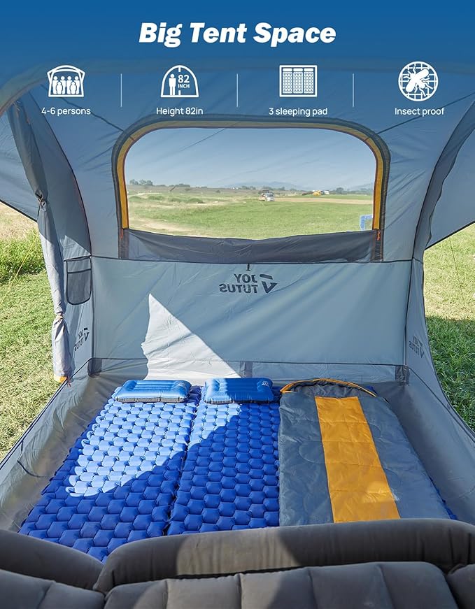 JOYTUTUS SUV Tent for Camping with Rainfly, Double Door Design Car Tent with Aluminum Poles, SUV Tailgate Tent with Waterproof PU2000mm Double Layer for 4-8 Person, Orange