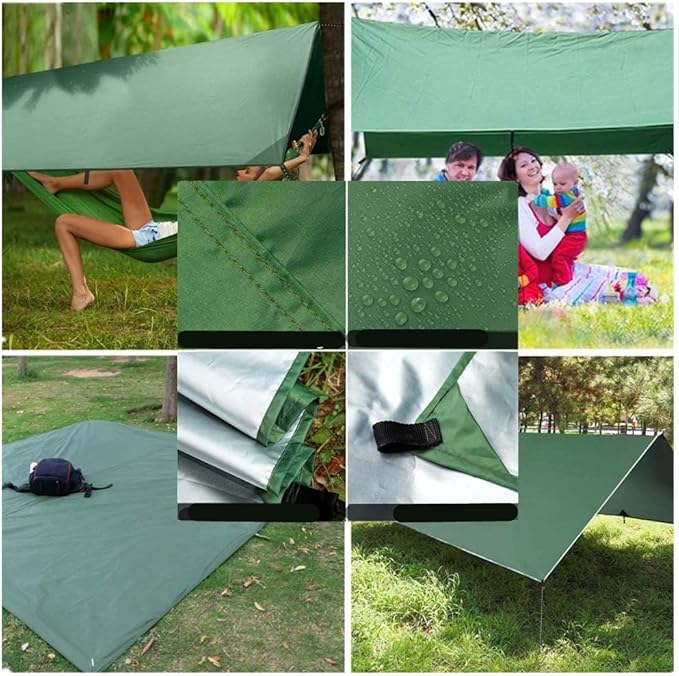 Camping Hammock with Rain Fly Tarp Mosquito Net Heavy Duty Tree Straps Portable Double Parachute Hammocks Tent Waterproof Rainfly Set Black