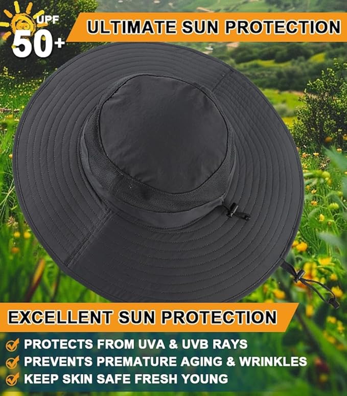 Home Prefer UPF50+ Mens Sun Hat Wide Brim Fishing Hat Foldable Large Brim UV Protection Sun Hat for Men Women Beach Gardening
