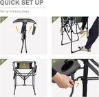 EVER ADVANCED Portable 30.7" Seat Height Tall Folding Camping Chair Directors Chair High Foldable Bar Stool with Side Table for Makeup Artist, Sports Event, Craft Show, Supports 350LBS Green Grey