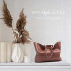 Italian Leather Tote Bag for Women - Large Shoulder Shopper, Fits 16” Laptop, Keychain Holder, Made in Italy