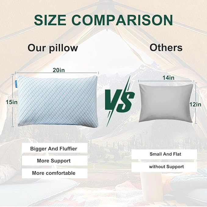 Gehannah Travel Pillow - Large 1 Pack Compressible Camping Pillow for Sleeping - Shredded Memory Foam with 1 Storage Bags - Supportive for Adults, Kids, Outdoor, Backpacking, Hiking Gear