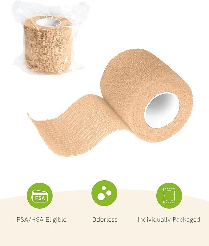 FriCARE Self Adhesive Bandage Wrap, Medical Tape in First Aid Kit, Cohesive Bandages for Wounds Sport Vet, 2 Inches X 5 Yards 12 Rolls, Brilliant
