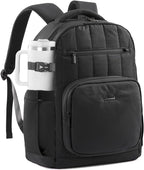 LOVEVOOK Laptop Backpack for Women with Giant Tumbler Holder Pocket,15.6 Inch Puffer Travel College Work Backpack Purse for Teacher Nurse,Waterproof Laptop Bag Computer Back Pack Casual Daypack,Black