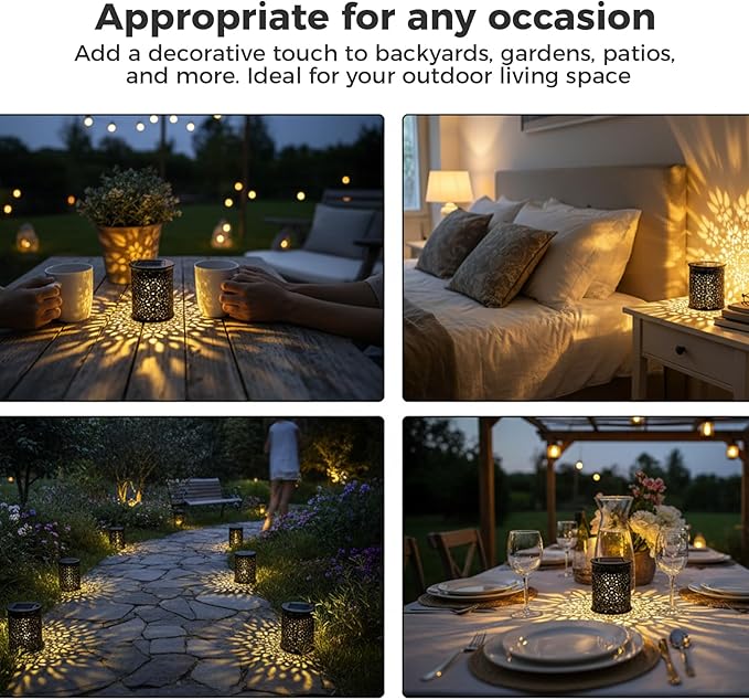 2-Pack Small Solar Outdoor Lanterns for Garden & Patio - Solar-Powered Decorative Lantern Lights Hollow-Out Design, Energy-Saving, Weather-Resistant, Auto Dusk-to-Dawn Lighting for Pathways, Yard