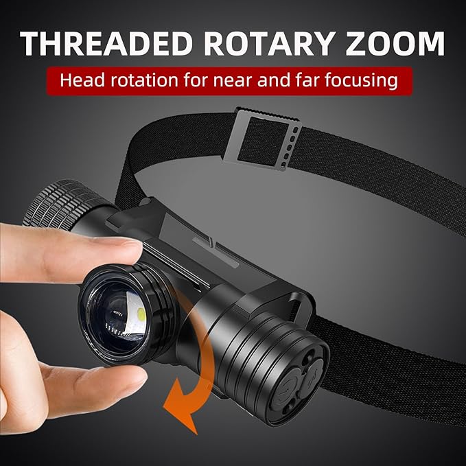 Headlamp Rechargeable, Super Bright Zoomable Headlamps, IPX6 Waterproof, 6 Modes Head lamp LED Rechargeable, Long Running Time Headlight, Hiking, Camping, Outdoors, Work, Family Safety (T11B)