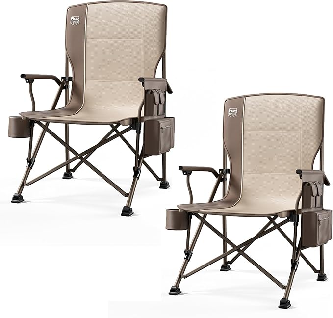 TIMBER RIDGE Oversized Folding Camping Chair High Back Heavy Duty for Adults Support up to 500lbs with Cup Holder, Side Pocket Cooler Bag 2 Pack