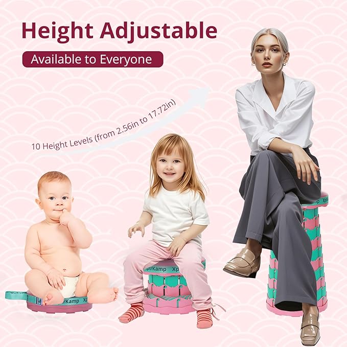 Retractable Folding Stool - Heavy Duty 400 lb Collapsible Portable Stool for Camping, Hiking, Fishing, Indoor/Outdoor with Non-Slip Base and Lightweight Design (Pink Green, 2-Pack)