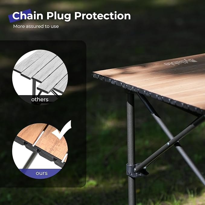 Byliable Camping Table Folding Portable Camp Aluminum Fold Up Lightweight Roll Up Table Adjustable Height with Carry Bag Indoor Outdoor for Camping, Picnic, Backyard, BBQ, Patio, Wood Grain