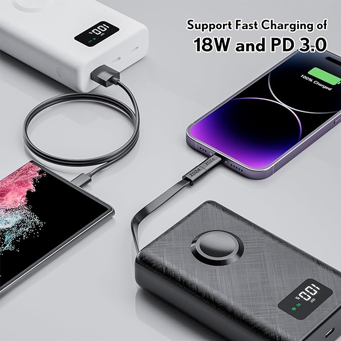 pzoz 20000mAh Portable Power Bank Powerbank Battery Pack with Apple Watch Magnetic Wireless Charger,USB Type C PD Fast Charging Cable Travel High Capacity Compatible iWatch iPhone 17 16 15 (Black)