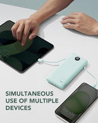 VRURC Portable Charger Built-in Cables and AC Wall Plug, USB C Power Bank 10000mAh, Travel Battery Portable Phone Charger Compact Lightweight External Battery Pack for Smart Phones, Tablets etc-Green