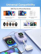 RORRY CharmGo Portable Charger, 20000mAh PD 30W Portable Charger Power Bank with 2 Built-in Cables, Fast Charging Battery Pack with Keychain, Travel Essentials for iPhone, Apple Watch, iPad, Mulberry