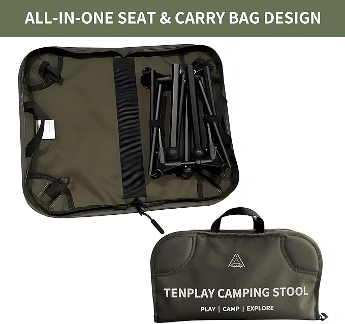 TENPLAY Portable Camping Stools for Adults Heavy Duty,Holds Up to 330lbs,18 Inch Oversized Folding Stools with All-in-One Seat & Carry Bag Design for Camping Outdoor Beach Travel Hiking Fishing Green