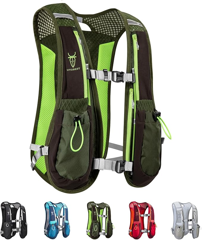UTOBEST Running Vest, 5L Hydration Vest Lightweight, Breathable and Sweatproof Running Backpack, Adjustable Running Hydration Vest for Trail Running Marathon Race Jogging Cycling