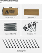 ONETIGRIS SUPRANUBIS Camping Cot, Height Adjustable with Cot Leg Extenders, Strong Support 330lbs, Lightweight Comfortable Folding Bed for Camping, Hiking, Travel, Truck, Beach, Office Nap