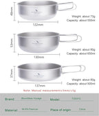 Camping Titanium Pots Set Titanium Bowl Set Outdoor Cookware Cooking Pan Pot with Folding-Handle Travel Kitchen Mess Kits Picnic Hiking Dishes ti2031c