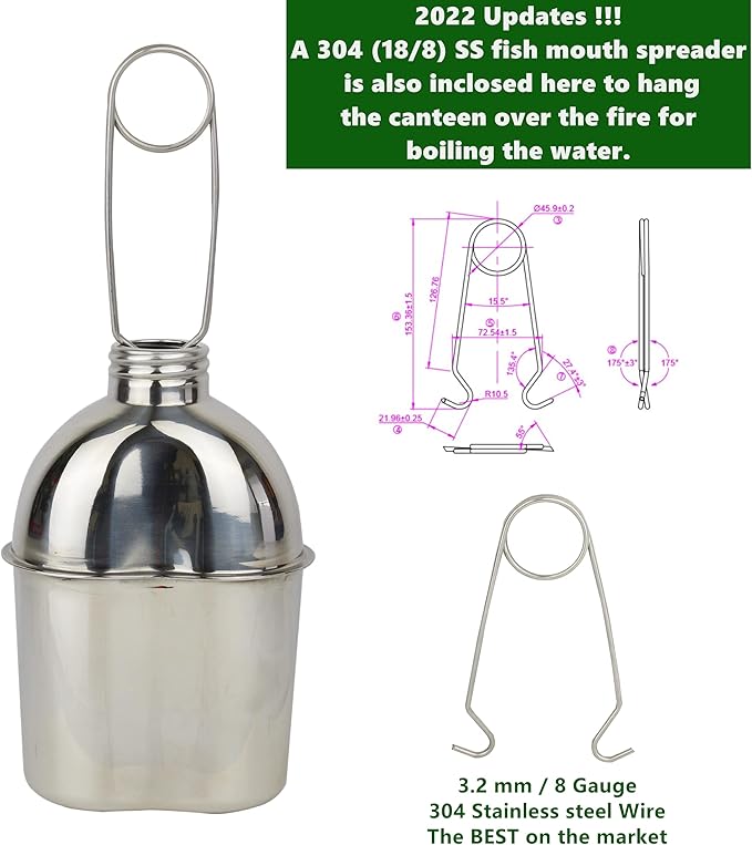 MASTIFF GEARS® 304 (18/8) Stainless Steel (FDA Compliant) US G.I Style Canteen Kit Cooking Set Camping Canteen Mess Kit with Cup, Lid, MOLLE Pouch for Camping Hiking