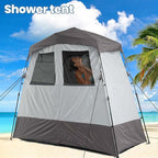 Camping Shower Tent Deluxe Changing Room Easy Set Up Privacy Shelter,Large Toilet Tent with Floor Drain Design for Beach, Camping,Hiking with Stakes and Ropes for Stability