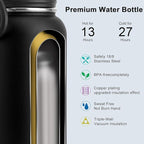 koodee Insulated Water Bottle, 32 oz Stainless Steel Double Wall Vacuum Wide Mouth Sport Bottle with Leakproof Spout Lid (Black)