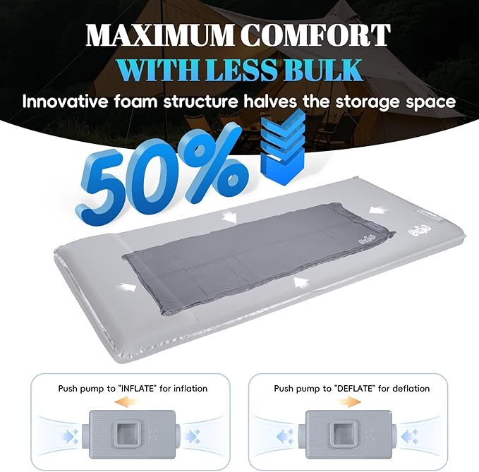 Camping Sleeping Pad Self Inflating Sleeping Pad with Electric Pump, 3.2" Ultra-Thick Memory Foam Sleeping Mat with Pillow, Camping Mattress Compact for Backpacking Hiking Traveling