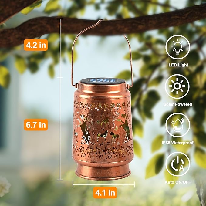 Solar Lanterns Outdoor Waterproof, Dog Garden Decor for Yard Porch Lawn Patio Pathway, Hanging Solar Lights Birthday Gifts for Women Mom Grandma Sister Friend