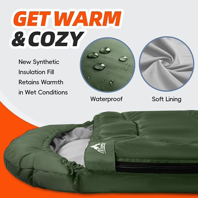 MEREZA Sleeping Bags XL for Adults Cold Weather Mens Large Wide Sleeping Bag for Big and Tall Girls Boys with Compression Sack for Camping Backpacking Warm & Cool Weather