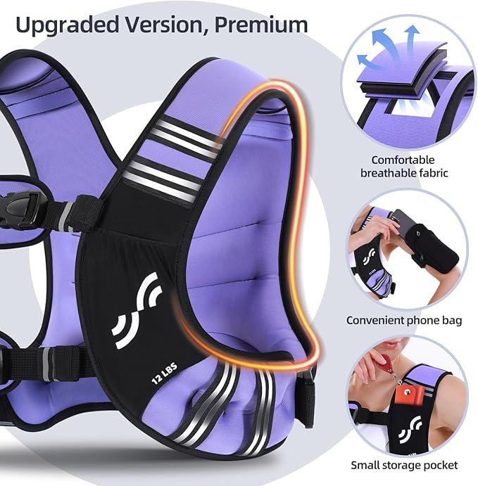 Sportneer Weighted Vest for Women Men: 8lbs/12lbs/15lbs/20lbs/25lbs Weight Vest with Detachable Phone Pouch Rucking Vest for Women Walking Strength Training Muscle Building Weight Loss