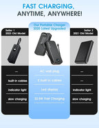 Portable Charger Power Bank, 20000mAh 22.5W USB C Fast Charging with Built-in Cables & Wall Plug, External Battery Bank with LED Display, Travel Essential Compatible with iPhone, iPad, Samsung Black