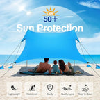 Rhino Valley Beach Tent Shade Canopy UPF50+ Protection, 8 Sandbags, 4 Stability Poles, Outdoor Sun Shelter Umbrella for Sand, Camping, Fishing Essentials