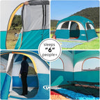 UNP Tents 6 Person Waterproof Windproof Easy Setup,Double Layer Family Camping Tent with 1 Mesh Door & 5 Large Mesh Windows -10'X9'X78in(H)