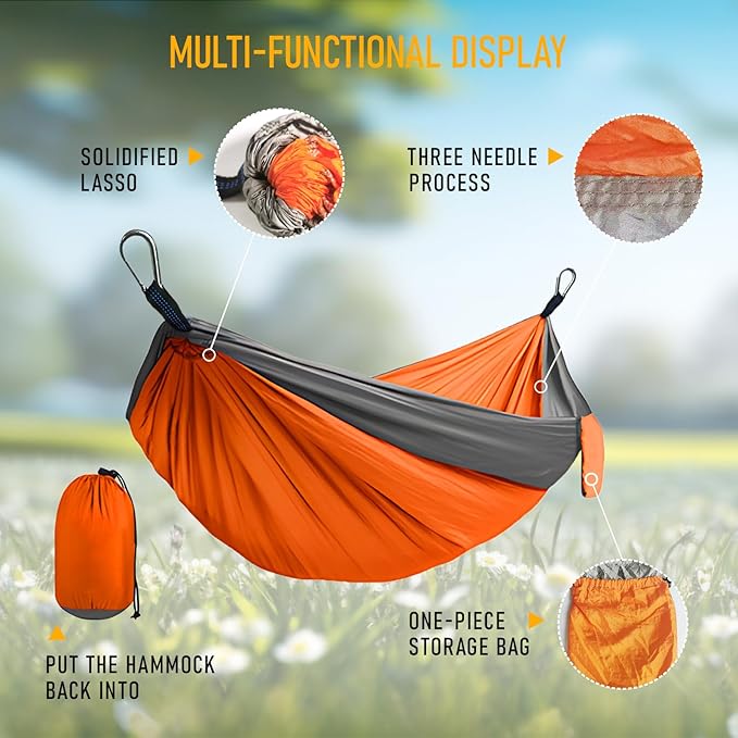Camping Hammock Lightweight, Portable Hammocks with Tree Straps, Travel Swing Nylon Camp Hammocks for Adult Kids, Outdoor Essentials for Hiking Beach Backpacking