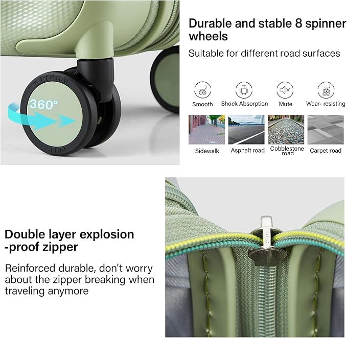 Hanke Expandable Hard Shell Luggage Sets 2 piece Carry on Luggage with Wheels Suitcases Lightweight Checked Travel Luggage Rolling Large Suitcase Travel Luggage Bag Woman Men 20/29 Inch(Bamboo Green)