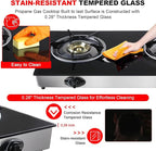 forimo Propane Gas Cooktop 2 Burners Gas Stove portable gas stove Tempered Glass Double Burners Stove Auto Ignition Camping Double Burner LPG for RV,Apartments,Outdoor