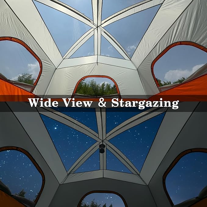 Happy Travel Tent 6 Person Tents for Camping, Waterproof Easy Setup Camping Tent with Rainfly, Portable Large Family Cabin Tent with 5 Large Mesh Windows and Carry Bag for Outdoor Camping & Hiking