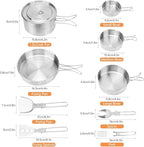 13 Piece Camping Cookware Set Stainless Steel Pots and Pans Set with Folding Forks Spoons Spatulas, Portable Lightweight Camping Mess Kit for Backpacking, Outdoor Cooking