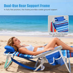 SUNNYFEEL Low Beach Chair 5 Position Lay Flat, Portable Folding Backpack Beach Chairs Heavy Duty with Cooler Bag, Cup Holder for Outdoor/Lawn/Picnic/Fishing, Foldable Camping Chair (New BlueStripe)