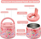 14oz Insulated Vacuum Food Jar with Buckle Lid,Soup Thermo for Hot Food Kids,Wide Mouth Leakproof Stainless Steel Lunch Container with Spoon-Mermaid