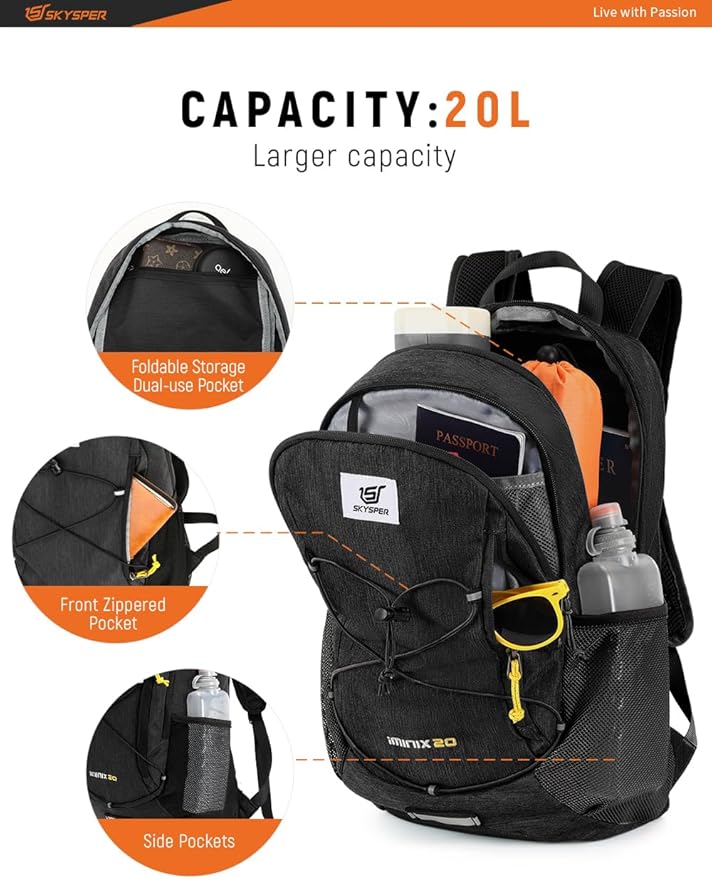 SKYSPER Foldable Small Backpack – 20L Lightweight Hiking Daypack with Chest Belt Packable Travel Rucksack for Women Men