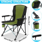 Oversized Folding Camping Chair for Adults, Supports 450 LBS Camping Chairs, Heavy Duty Camping Chair with Side Pockets, Foldable Outdoor Chair for Camping, Beach, Fishing, Hiking, Green-Black