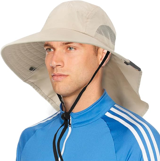 SUN CUBE Wide Brim Sun Hat with Neck Flap, UPF50+ Hiking Safari Fishing Hat for Men Women, Sun Protection Beach Hat