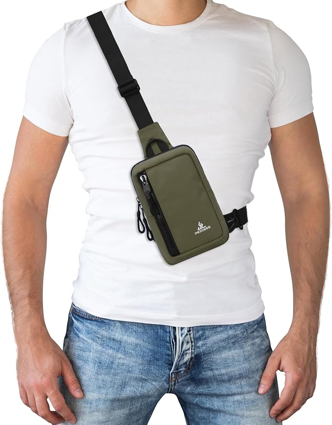 Peicees Small Crossbody Bag for Men Women Mini Sling Bag Travel Running Phone Daypack Cross Body Shoulder Bags, 2 Sizes, Small Army Green