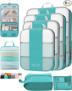 8 Set Compression Packing Cubes for Travel Essentials,Compressible Expandable Packing Cubes for Suitcase,OlarHike Luggage Organizer Bags for Travel,Handy Helper for Organizing Clothes(Blue Green)