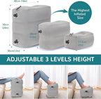 Inflatable Travel Foot Rest Pillow, Adjustable 3 Layers Height Leg Rest Pillow, Kids Airplane Bed, Adults Travel Essentials on Plane, Trains, Cars, Office, Home (Grey, 2 PC)