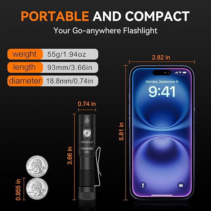 S5 1400 Lumens Mini Flashlight Rechargeable- Super Bright LED Pocket Light with Magnet & Clip, Red/Orange Diffuser,Small AA EDC Flashlight for Outdoor, Camping, Hiking, Emergency