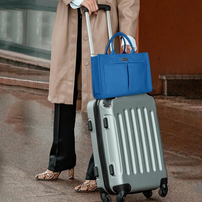 TOPDesign Heavy-Duty Canvas Tote Bag for Women, Adjustable Crossbody/Shoulder Handbag with 9 Pockets, Everything Tote