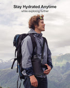 BUZIO 64oz Insulated Water Bottle Stainless Steel Double Wall Leak Proof Half Gallon with Straw Lid and Flex Cap (Cold for 48 Hrs) Sports Flask Metal Travel Mug for Hiking Cycling, Hydrangea