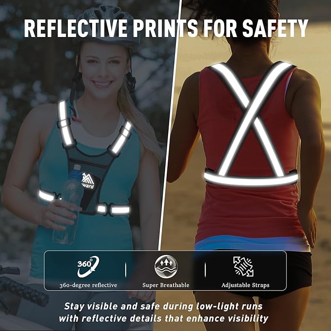 Running Vest Chest Phone Holder for Women Men, Reflective Vest Safety Gear for Dog Walking Cycling - Adjustable Waist/Shoulder